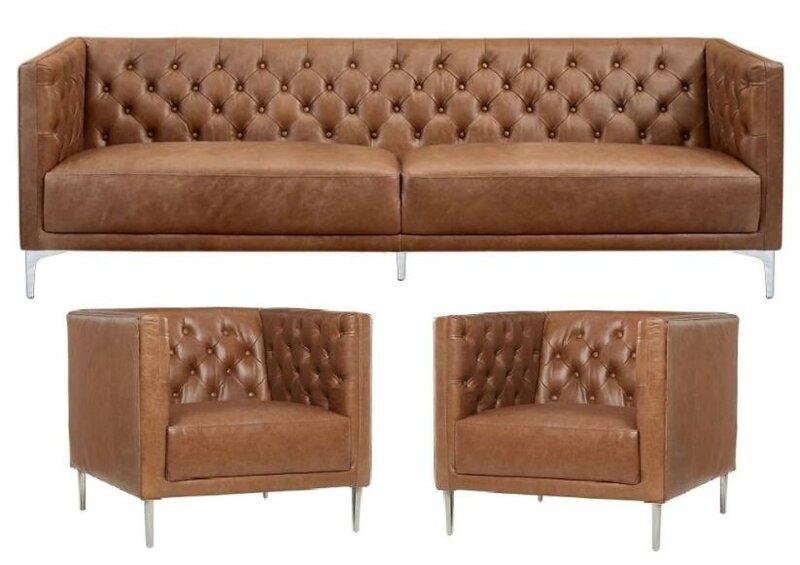 Brown Chesterfield 2 Armchairs Leather Modern Design Sofa New Creative Furniture Sofa Set