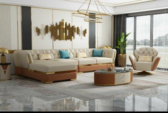 Exclusive corner sofa furniture living room couch upholstery luxury sofa corner set + armchairs