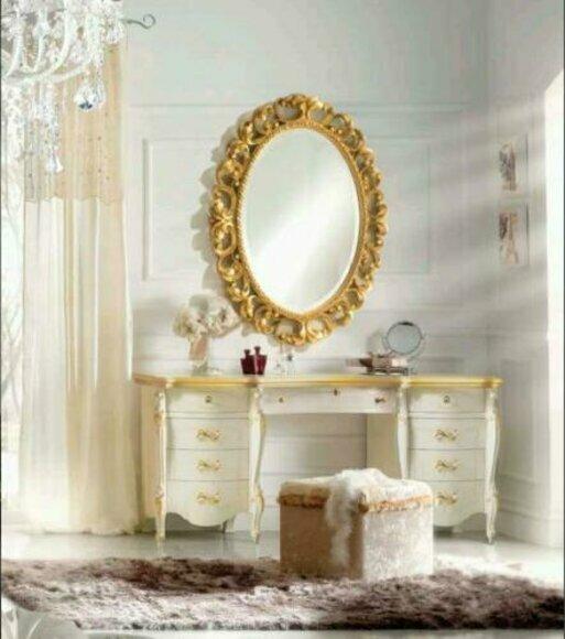 Dressing table, mirror, stool, complete set, chest of drawers, bedroom, new 3-part. console solid wood