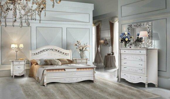 Luxury bedroom set 4 pieces. Bed + 2x bedside table + chest of drawers Modern design beds Real wood