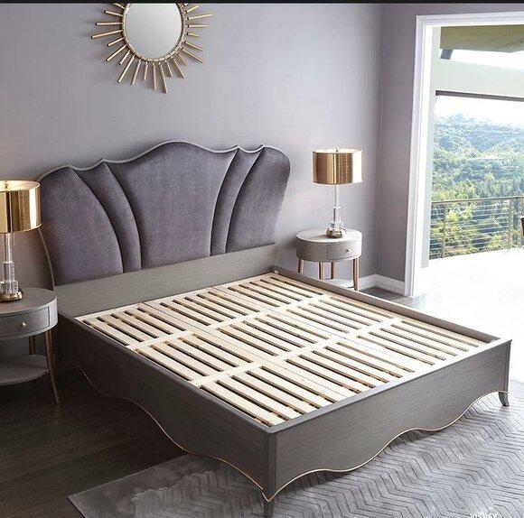 Bedroom designer bed with bedside tables 3 pieces. Bed set luxury furniture