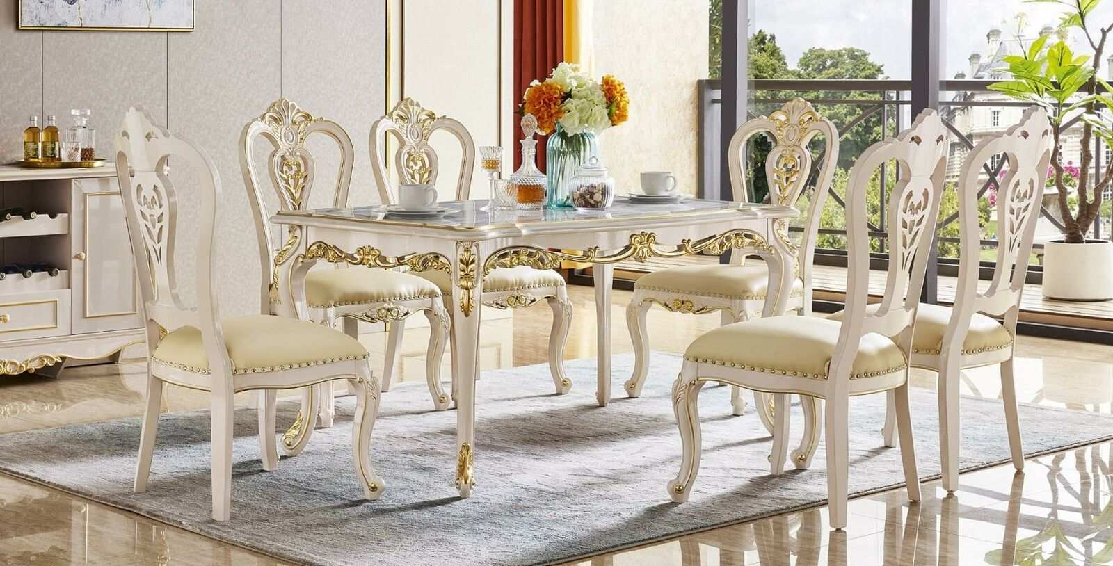 Dining Table Classic Dining Set 7pcs Set 6x Chairs Dining Group Real Wood