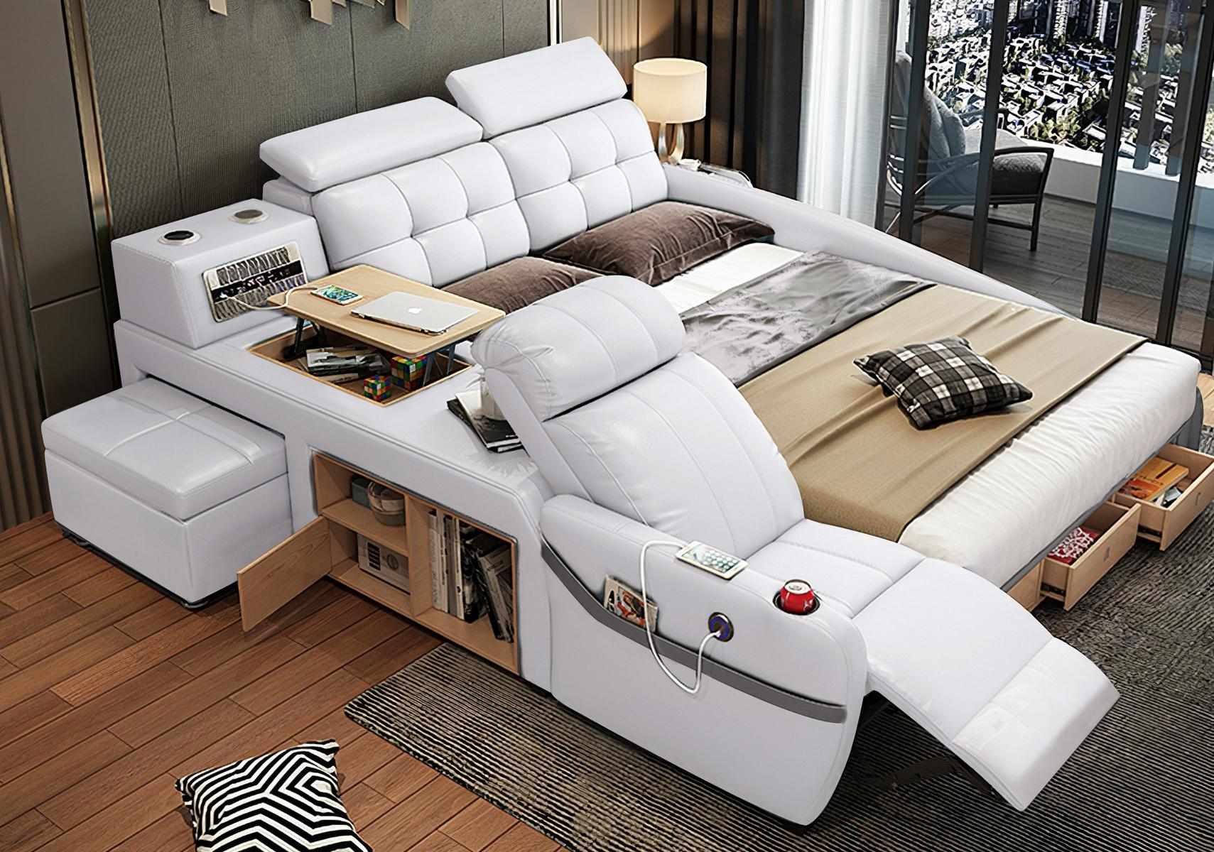 Bed Massage Couch Multifunction Bed Upholstery USB Shelf Leather Upholstery Luxury