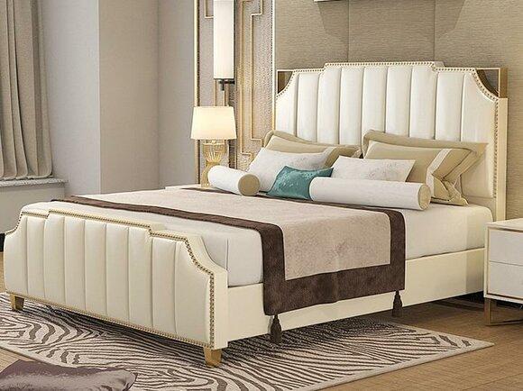 Design double bed hotel luxury bedroom 180x200cm leather beds upholstery