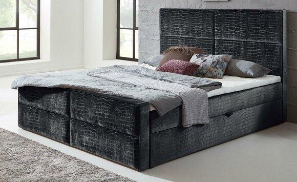 Double Bed Furniture 180x200cm Textile Grey NEW Modern Style Chesterfield Boxspring