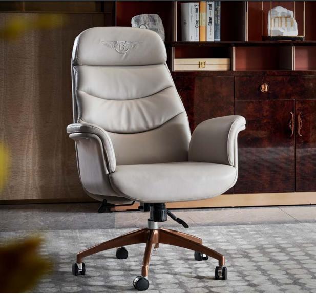 Office Chair Beige Leather Stainless Steel Workroom Office Furniture Luxury Furnishing New