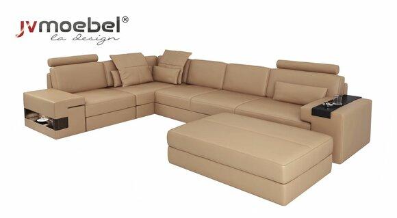 Modern Design Leather Corner Sofa with Stool Upholstered Furniture Living Room L-Shape NEW