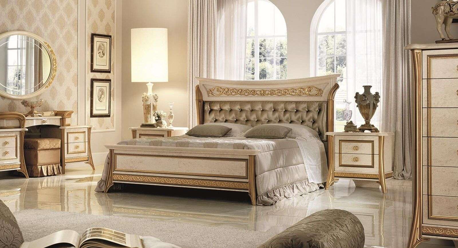 Bed 2x bedside table design bedroom 3 pieces. Classic luxury bedding set furniture