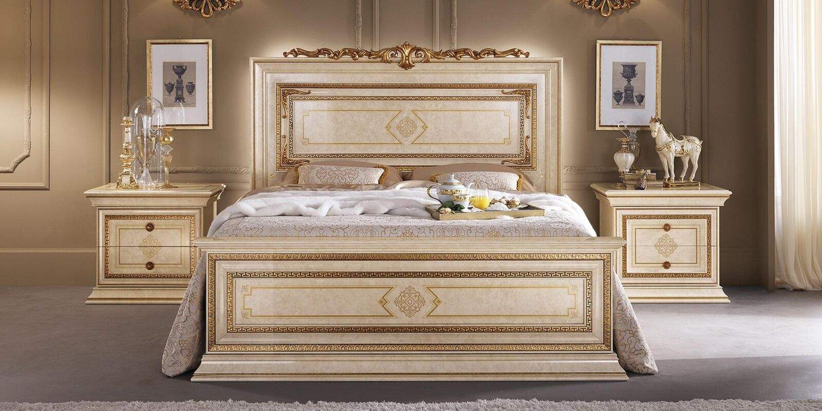 Bed 2x bedside tables 3 pieces. Italian furniture bedroom beds wood new set