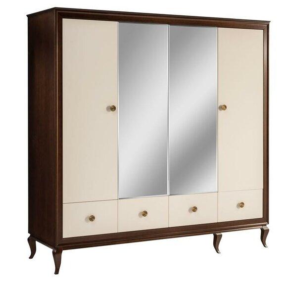 Wardrobe with mirror 4-door wooden wardrobe with 3 drawers New