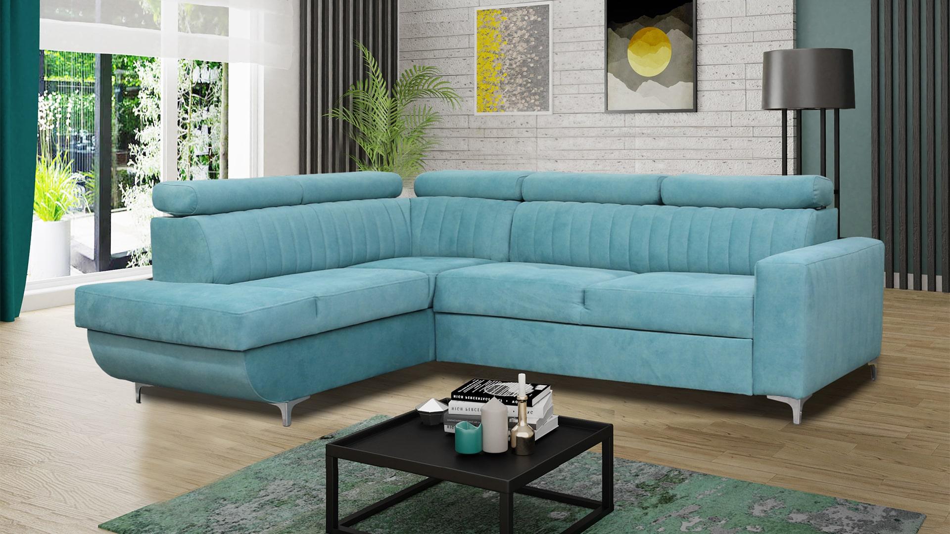 Blue Couch Living Landscape Fabric Corner Sofa Design Textile Sofa L-Shape Furniture New