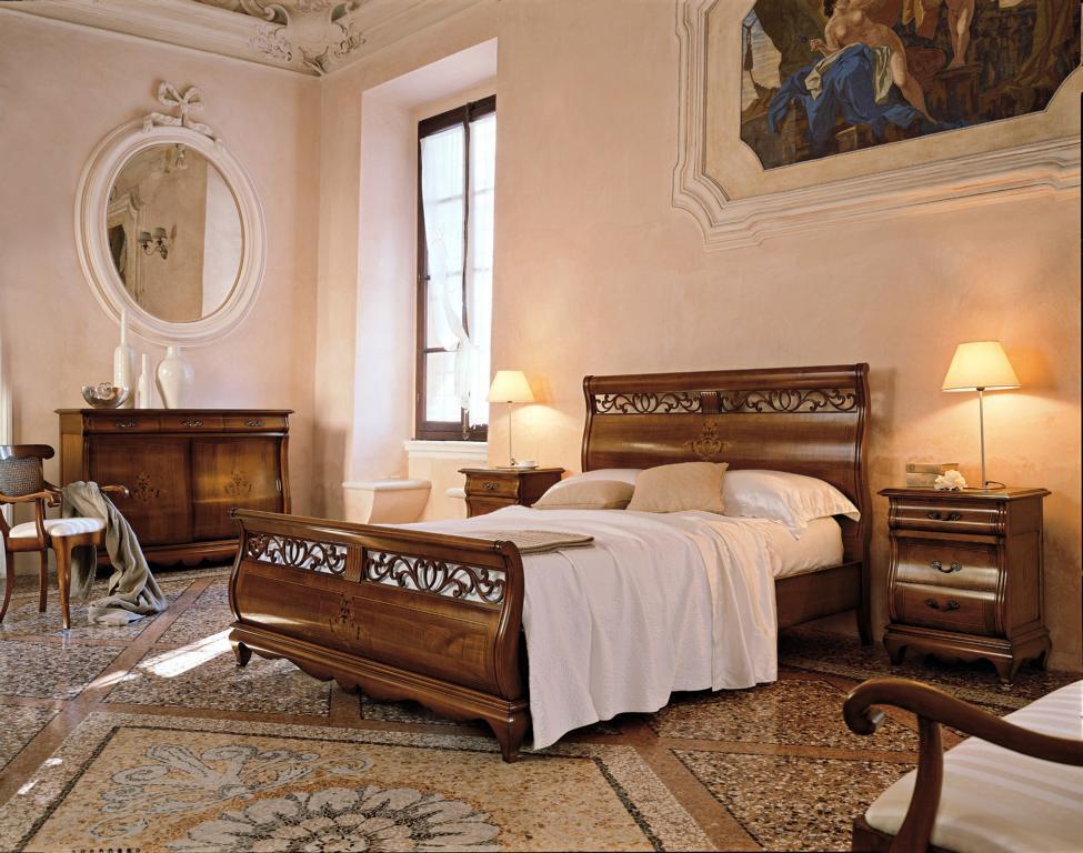 Bedroom furniture set 4 pieces. Bed 2 bedside tables chest of drawers solid wood design furniture