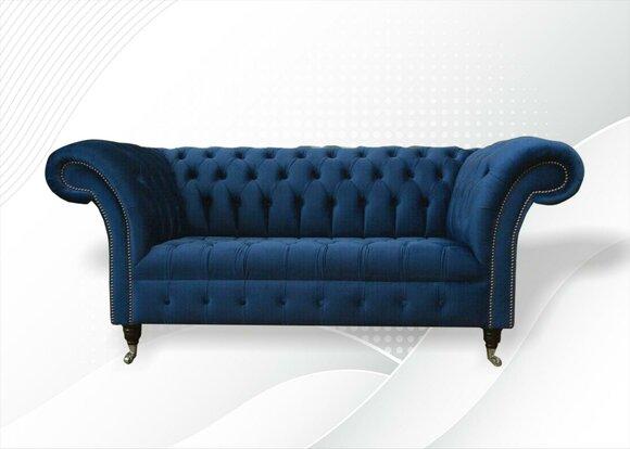 Design Chesterfield Sofa Set 2 Seater Couch Textile Blue Upholstery Sofas Blue