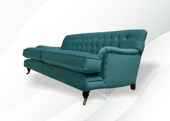 Luxurious 3-Seater Sofa Textile Turquoise Blue Chesterfield Couch With Buttons New