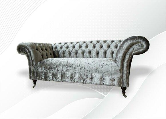 Sofa 2 seater Chesterfield Couch Upholstery Velvet Fabric Two seater Velvet Grey Silver