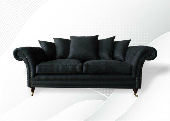 Sofa 3 Seater Classic Design Sofas Upholstery Leather Modern Couches 3pc Black