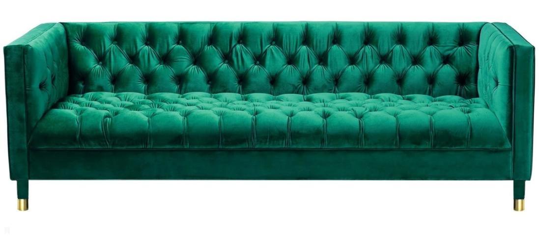 Green Three Seater Fabric Chesterfield Design Couch Upholstery Sofa Living Room 230cm