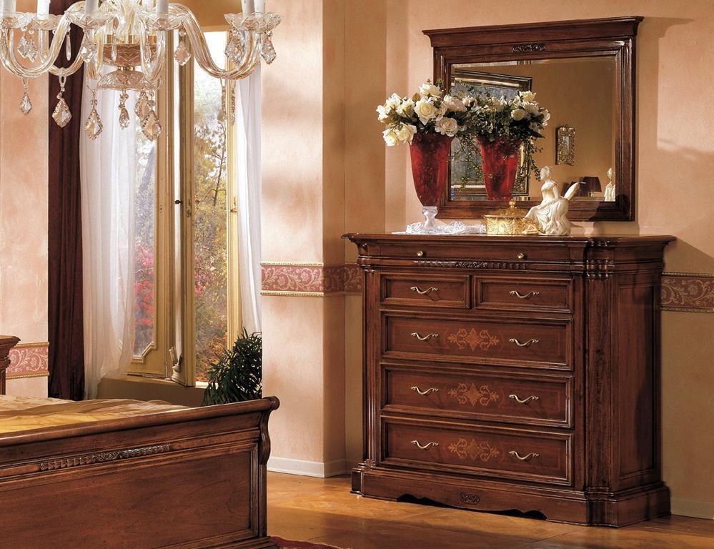 Solid wood chest of drawers with mirror sideboard chest of drawers set Italian furniture 2 pieces.