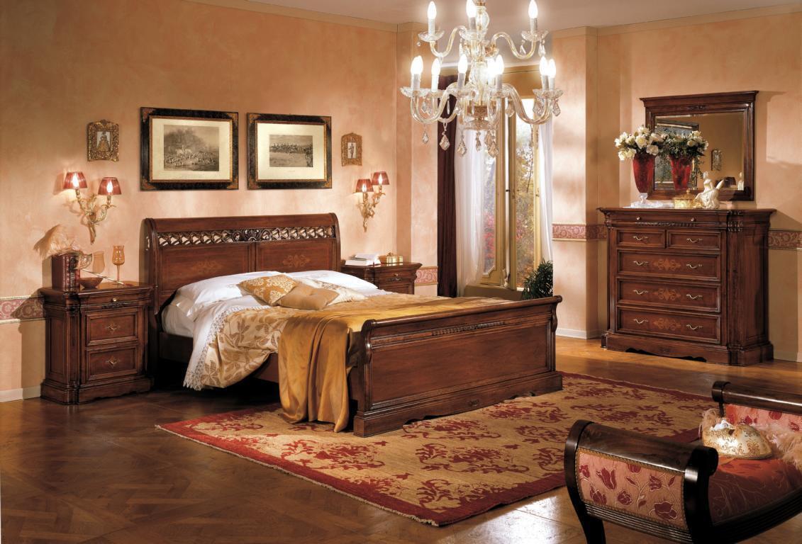 5-piece set of bedroom furniture, bed, 2 bedside tables, chest of drawers with mirror, brown