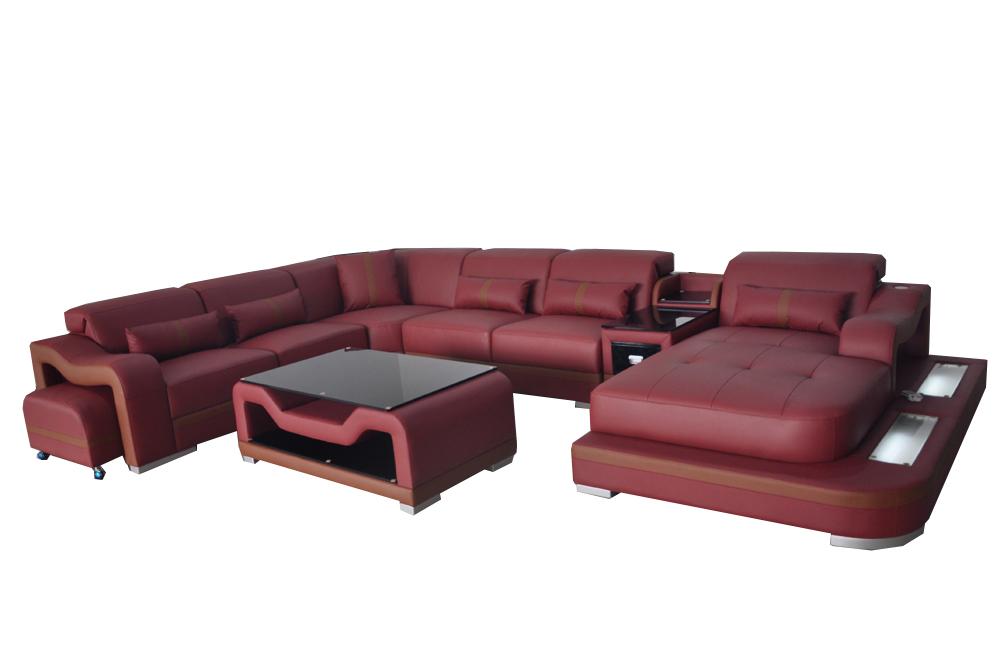 Leather Living Room Set Design Modern Corner Sofa Couch 2pcs. New U-Form USB