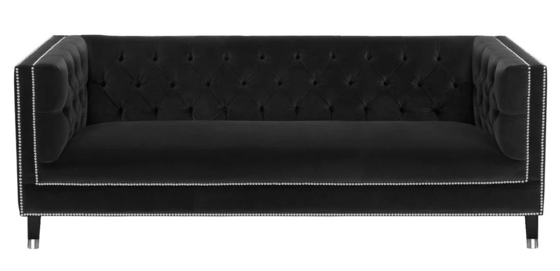 Luxury Black Fabric Couch Velvet Three Seater Upholstery Furniture Hotel Living Room Practice