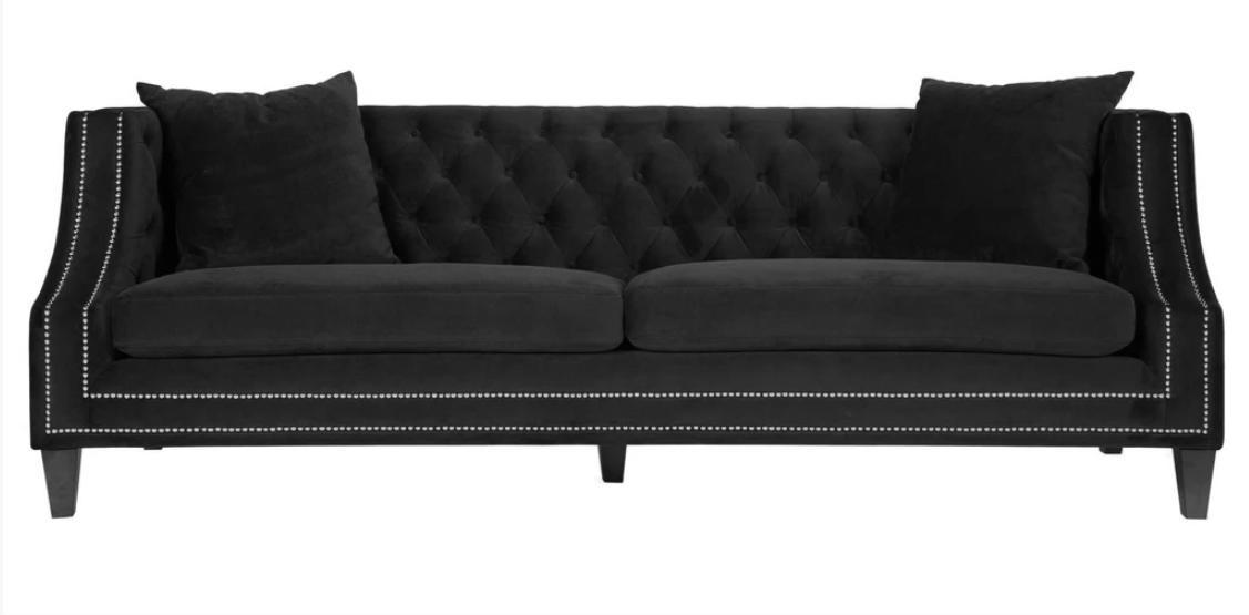 Luxury Black Fabric Couch Three Seater Upholstery Furniture Hotel Living Room Practice Velvet