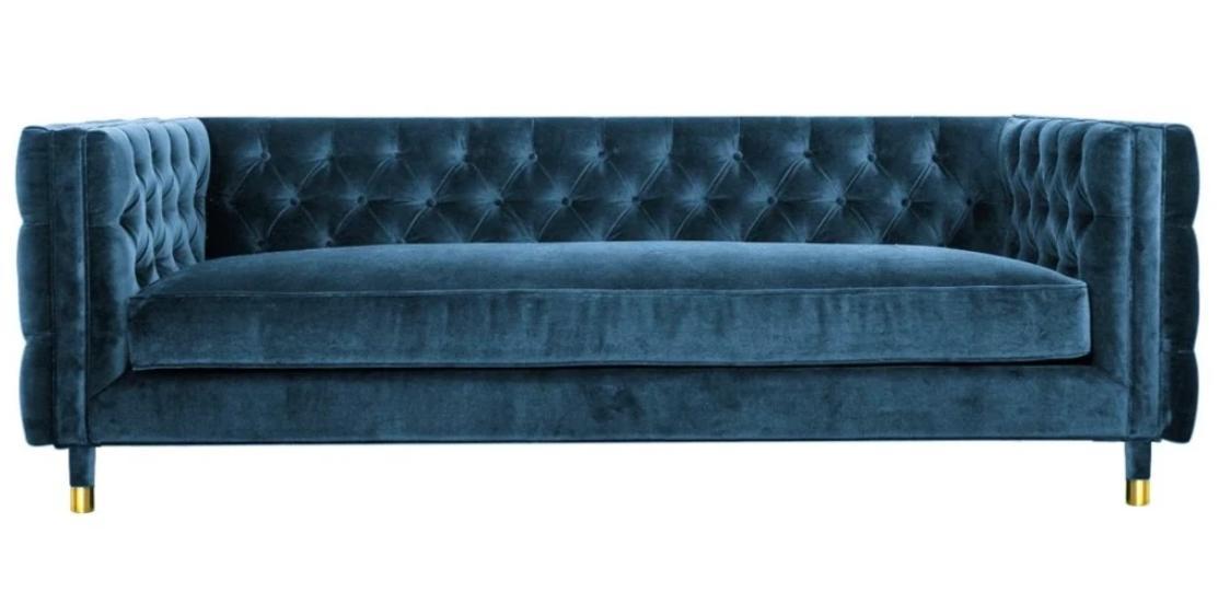 Luxury Blue Chesterfield Velvet Three Seater Upholstery Furniture Hotel Living Room Practice