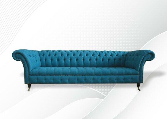 Blue xxl Big Sofa Couch Chesterfield 265cm Upholstery Sofas 4 Seater Velvet Textile