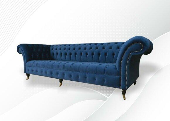 Design Sofa 4 Seater Couch Textile Upholstery Blue Classic Sofas Chesterfield New