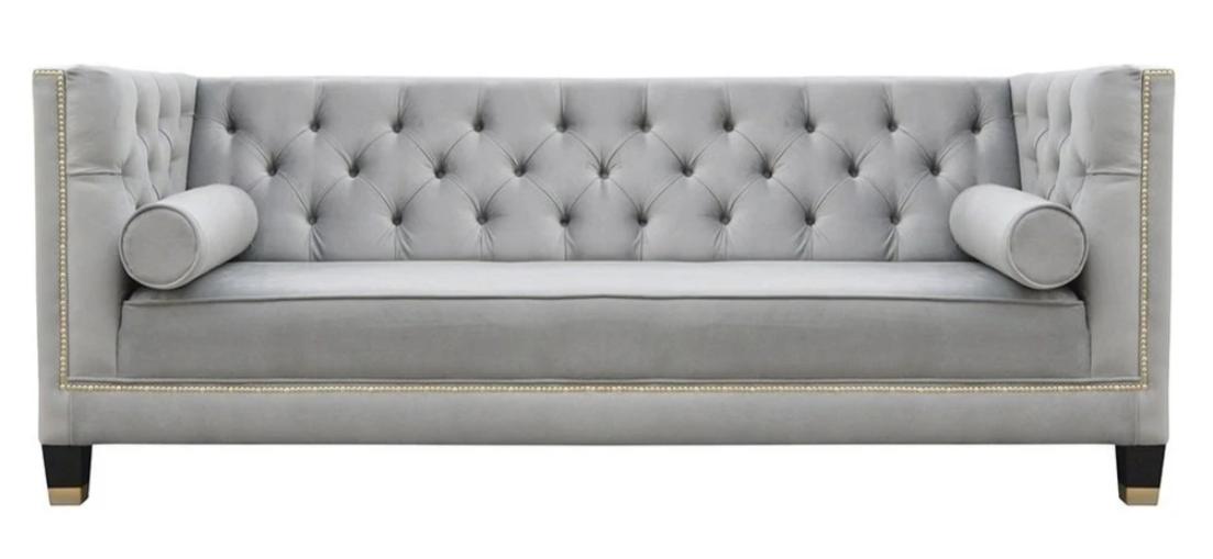 Luxury Grey Chesterfield Velvet Three Seater Upholstery Furniture Hotel Living Room Practice