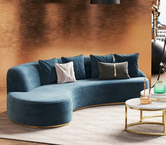 Velvet Sofa 4 Seater Upholstery Textile Modern Relax Seat Luxury Furniture Corner Sofa Round New