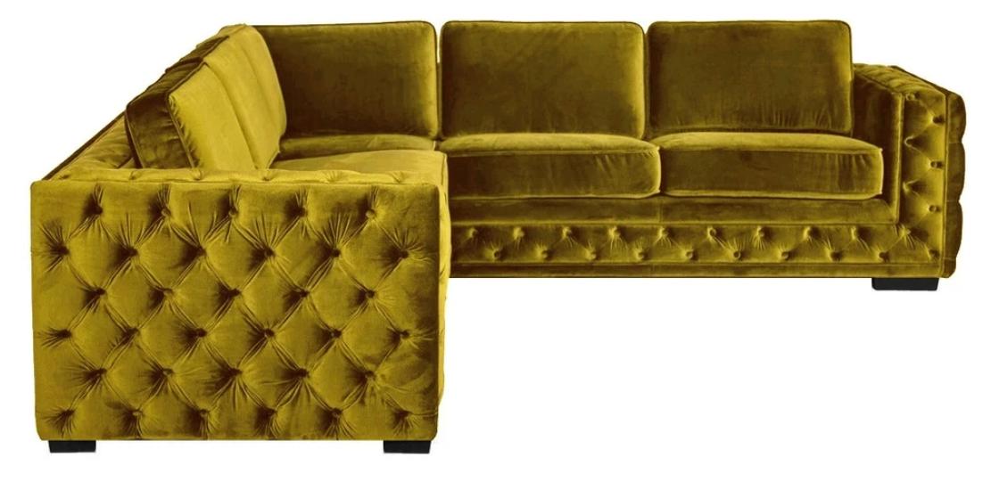 Chesterfield Velvet Corner Sofa Couch Upholstery Corner Set Living Room Couches Yellow