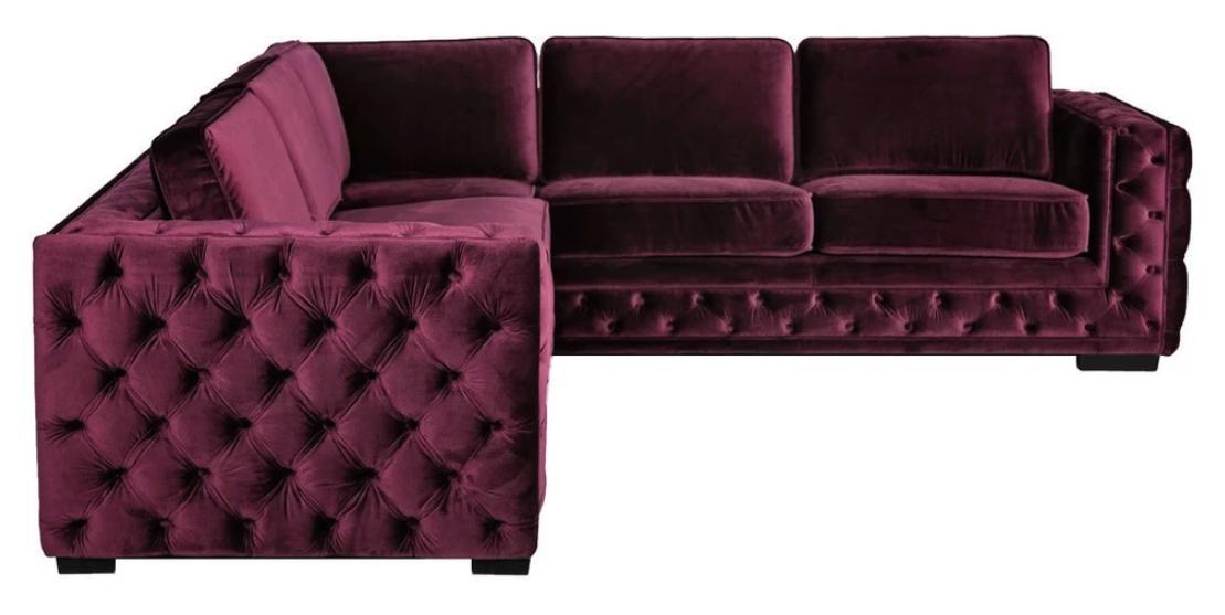 Burgundy Corner Sofa Chesterfield Velvet Fabric Furniture New Living Room Modern Design Sofa