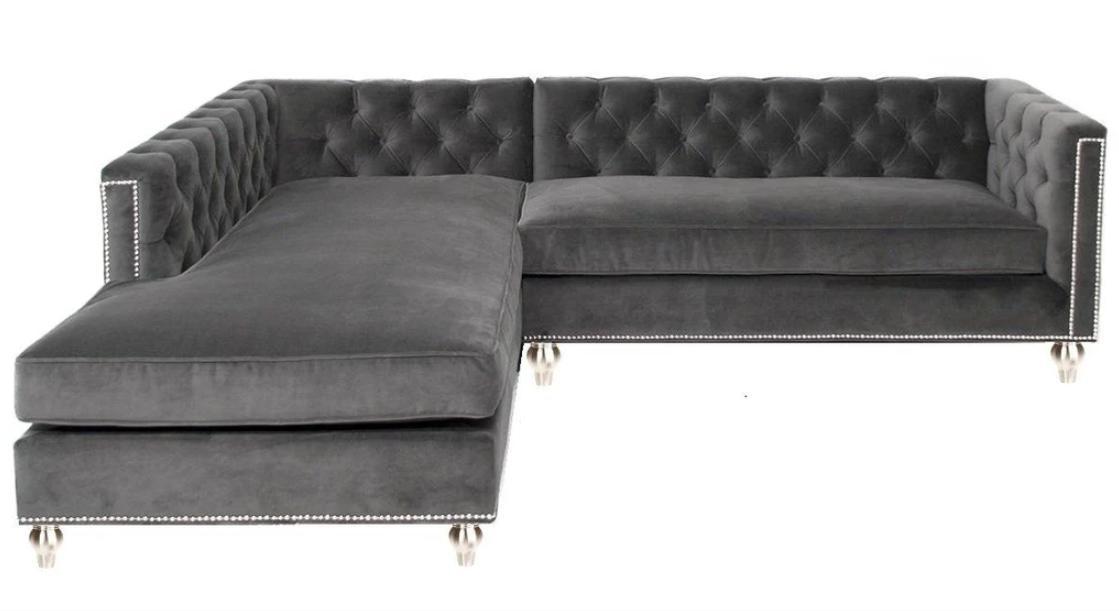 Corner Sofa Living Area Couch Corner Set Upholstery Velvet Fabric Furniture Design Grey