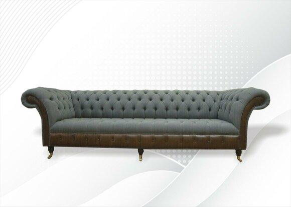 Chesterfield 4 Seater Grey Fabric Living Room Design Upholstery Sofa Big Textile Furniture