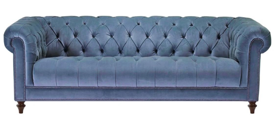 Light Blue Three Seater Fabric Chesterfield Design Couches Upholstery Sofas Original New