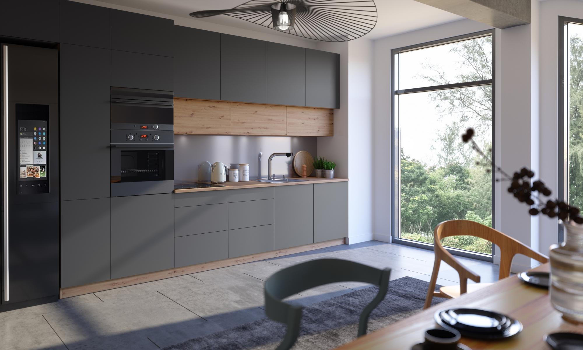 Modern Kitchen Line Kitchen Cabinet Design Furniture Made to Measure Kitchen Unit Grey