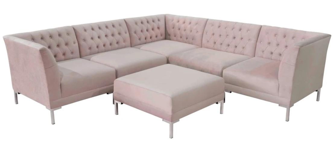 Pink Corner Sofa Stool Chesterfield Sofas Furniture xxl Big Textill Fabric Sofas 2tlg