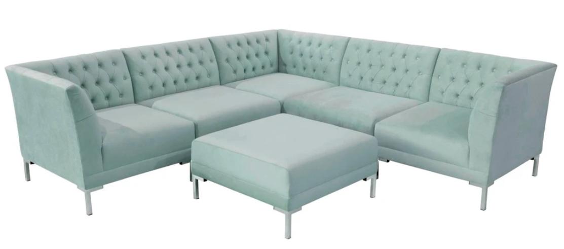 Turquoise Blue Corner Sofa Living Room Style Furniture Chesterfield Country Set 2pcs.