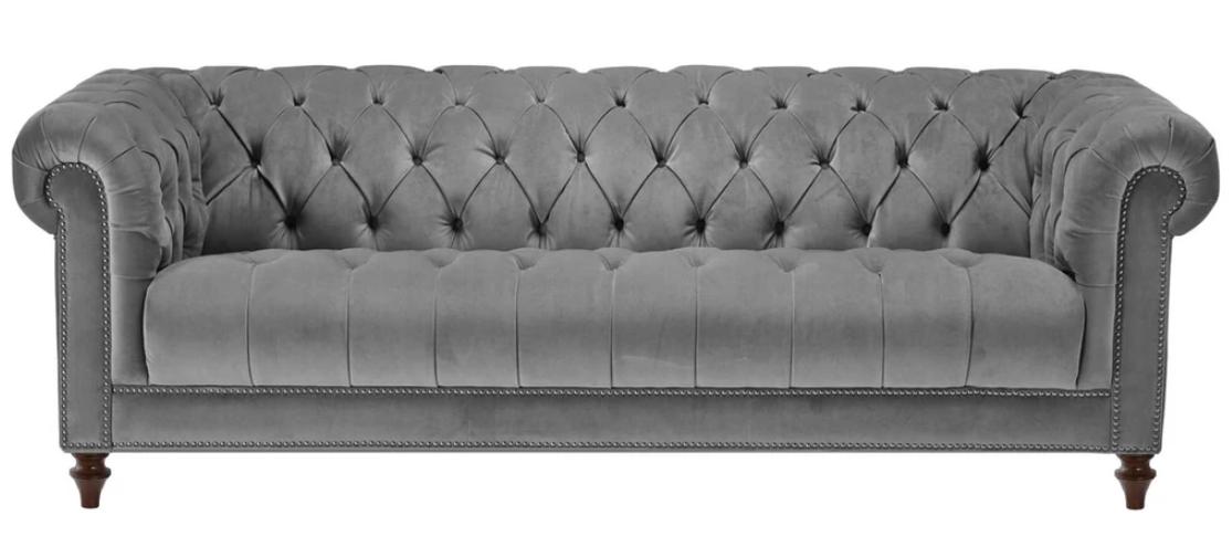 Three Seater Grey Fabric Living Room Design Couches Upholstery Sofas Chesterfield