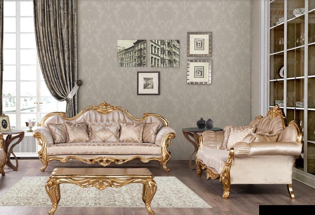 Set Three Bed Sofa Set 3+3 Seater Set Sofa Sofas Fabric Style Baroque