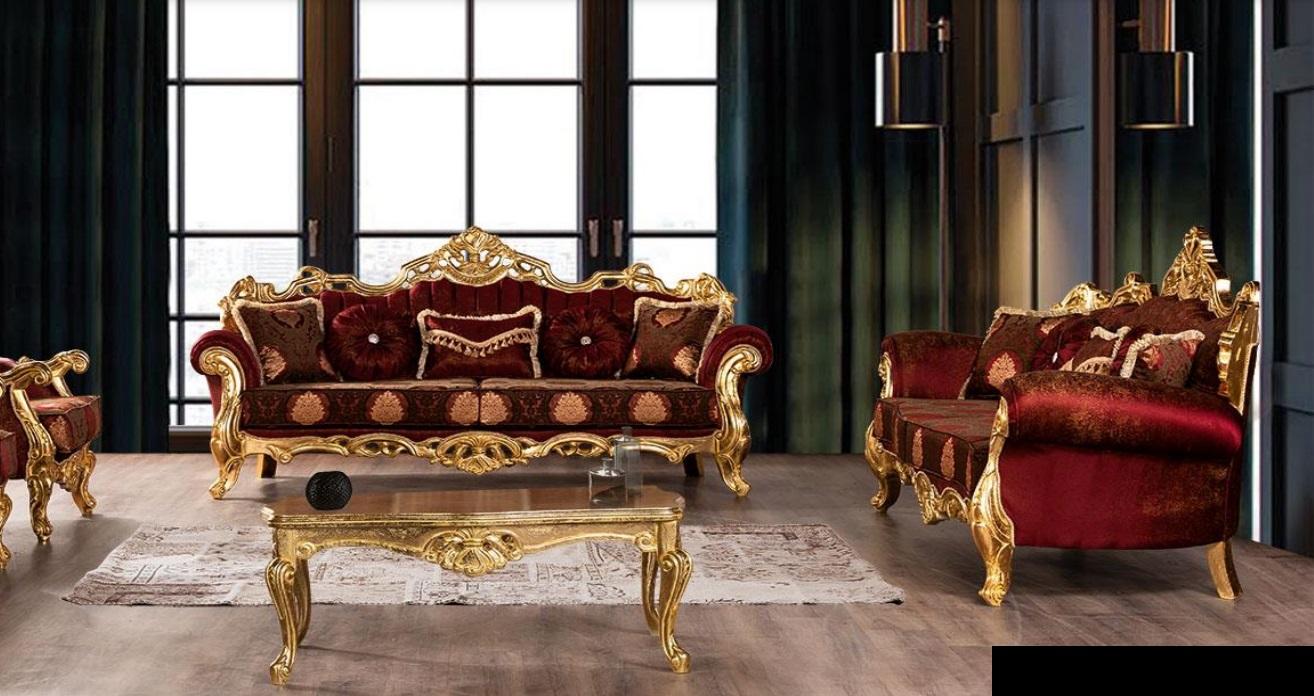 Sofa Set 3+3 Seater Luxury Set Three Seater Sofas Fabric Baroque Group