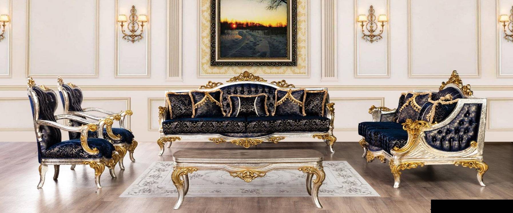 Sofa Set 3+3+1+1 Seater Coffee Table Classic Sofas Armchairs Luxury New Set 5pcs