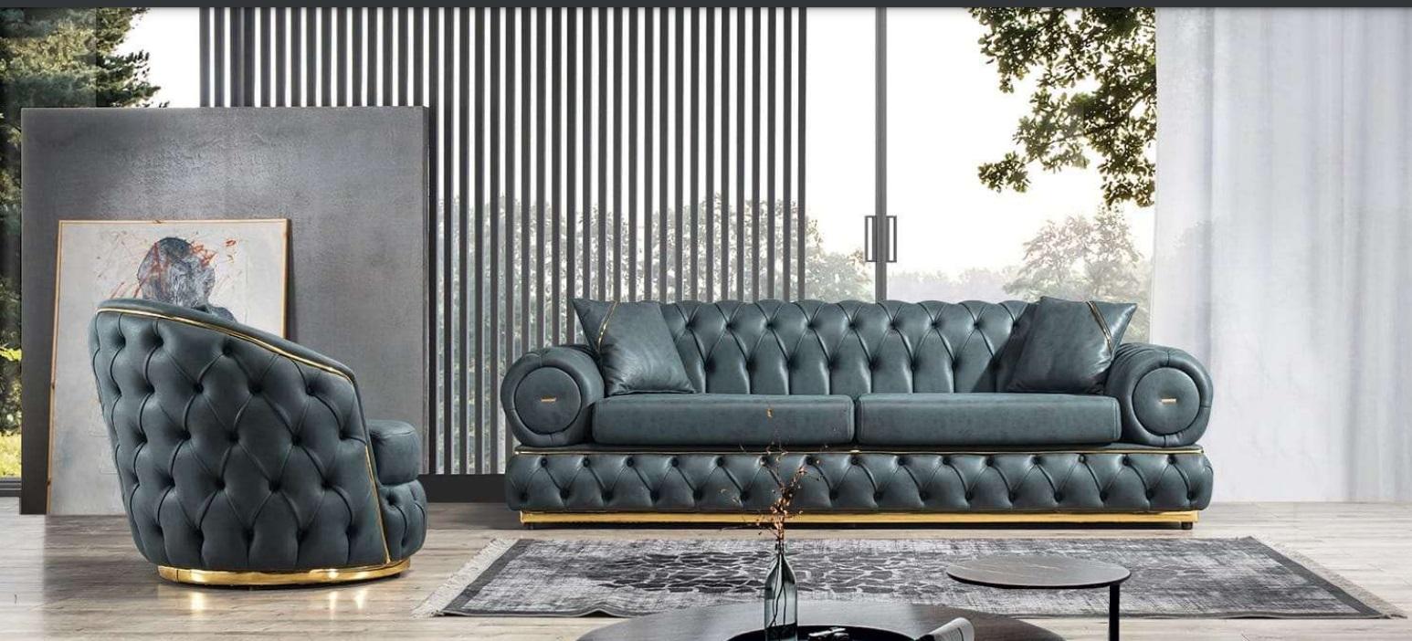 Sofa Set 3+1 Seater Set Sofa Sofas Leather Armchairs Luxury Chesterfield