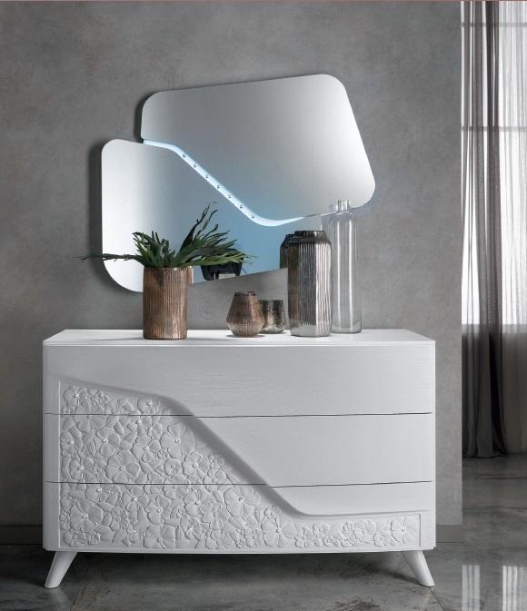 Luxury Set 2pcs Commode Mirror Chests of Drawers Wood Console Modern Design White New