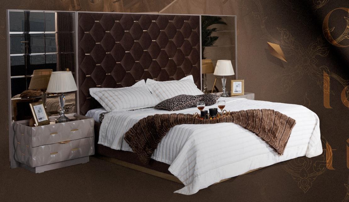 Bedroom Bed Nightstand Beds Double Wood Bedstead New Luxury Set 3pcs.