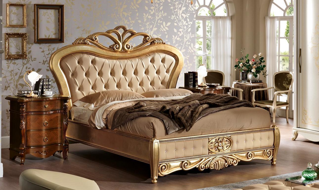 Bed Chesterfield Gold beds baroque solid wood gold double bed design furniture