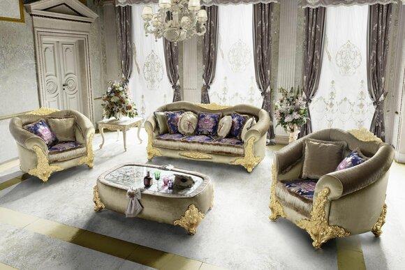 Sofa upholstery 3 2 1 seater baroque wood 3 pcs. Luxury Furniture Classic Sofa Set