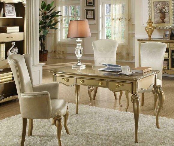 Office set furnishings desk set wood table armchair baroque rococo 2-part.