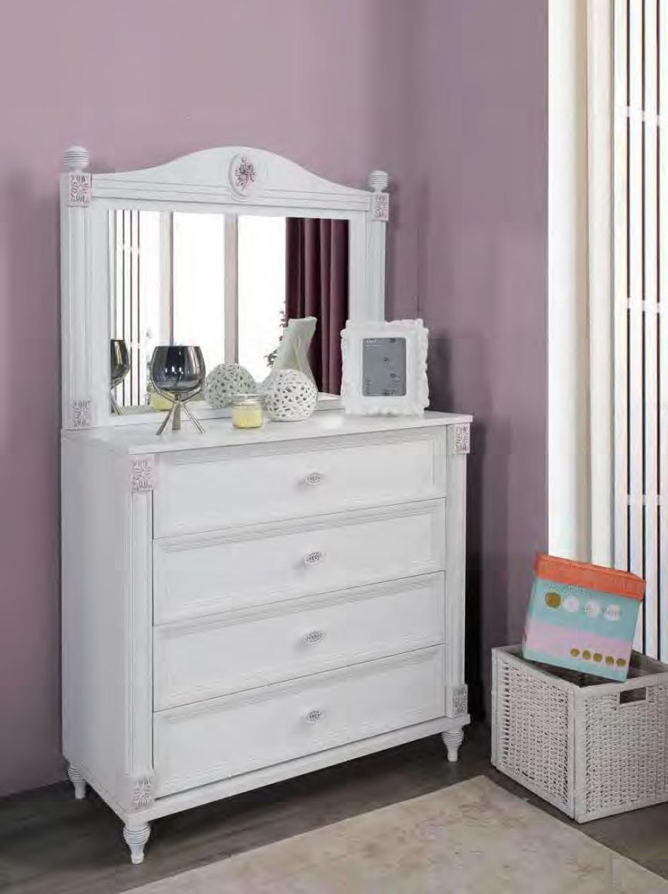 Chest of Drawers with Mirror Children\'s Wardrobe Girls Youth Room White Furniture